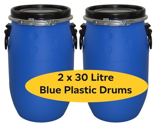 Open top blue plastic barrel - top,