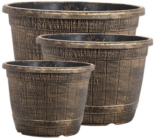 Bronze wooden barrel plant - barrel, pot